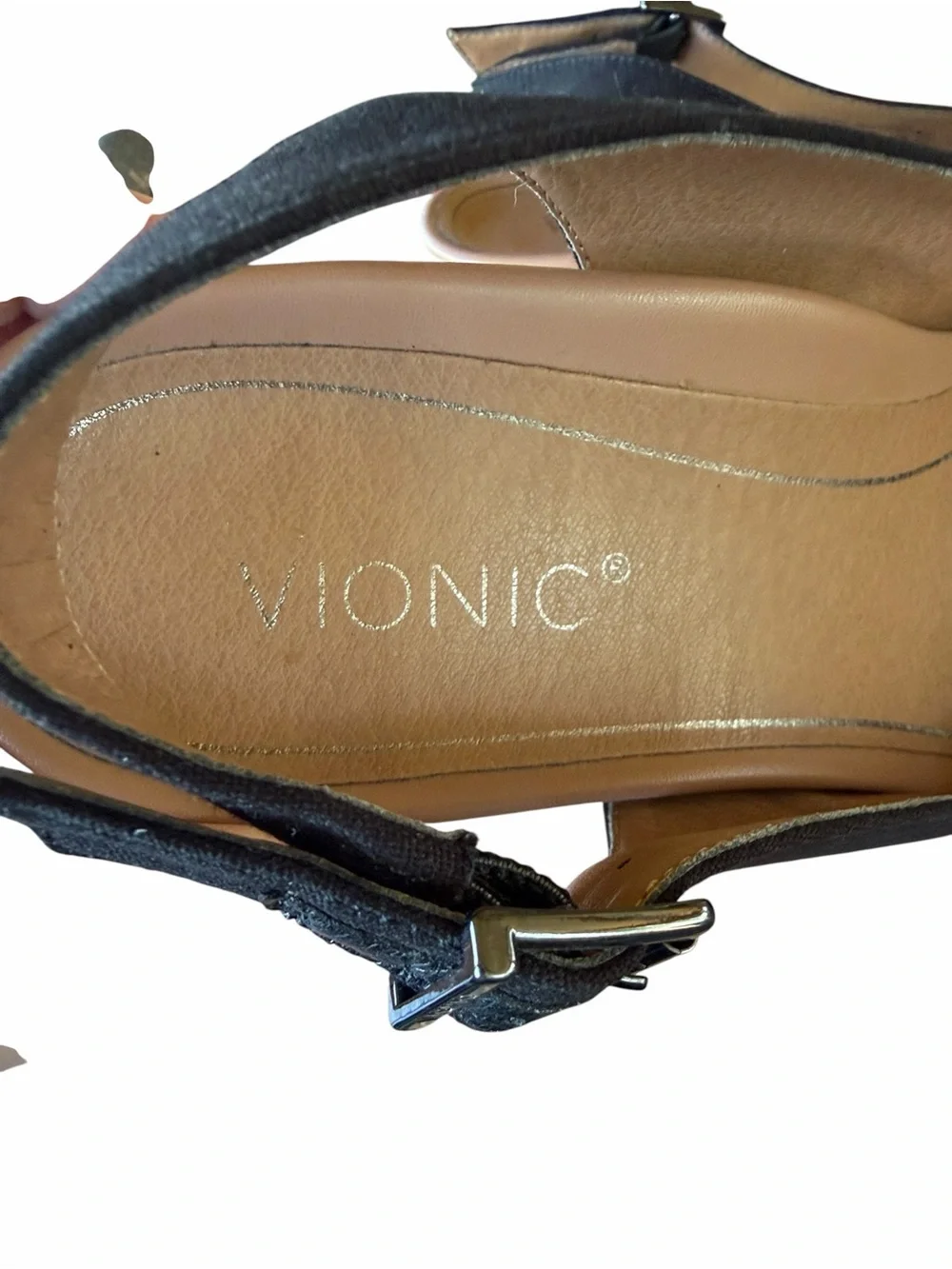 Vionic Black and Tan Coralina Espadrille Wedge Slingback closed Toe Sandal Sz 11